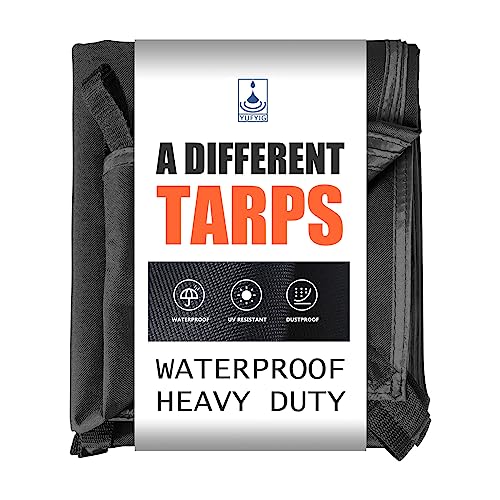 20 Mil Black Waterproof Tarp 12×15ft Heavy Duty Canvas Cover for Outdoor All Weather Oxford Tarpaulin for Truk Bed Roof, Boats, Pool, Woodpile, Robust, Rip & Tear Proof - size: 12x15ft