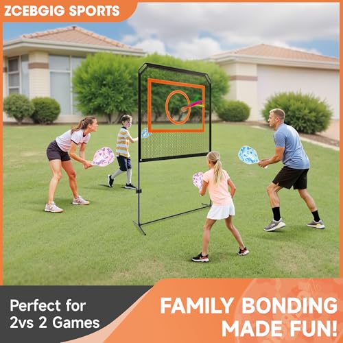 Portable Pickleball Net – Regulation Size Outdoor & Indoor Paddle Game Set with Ball Catch Net & Removable Target – Heavy Duty Steel Frame, Carry Bag – Family Fun for Backyard, Park, Beach - color: Orange;