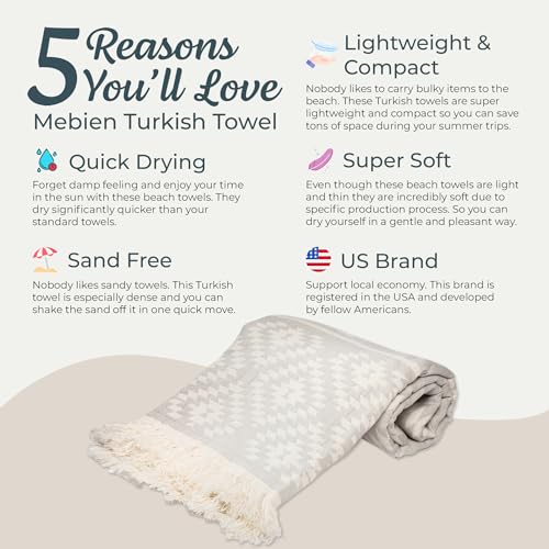 Premium 100% Cotton Turkish Towel – Vintage Light Grey, 35”x 67” – Quick Dry Beach Towel, Sand-Free, Lightweight – Ideal for Pool, Travel, and Everyday Use - Beach Accessories Must Haves - color: Vintage Light Grey