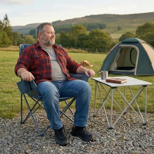 Portal 32" Oversized Camping Chair, Foldable Heavy Duty 350 lb Padded Ergonomic Seat for Big & Tall Adults, Pinch-Free Extra Wide Design Featuring Cup Holder & Carry Bag for Fishing, Lawn & Sidelines - color: Blue, style: 1 Pack