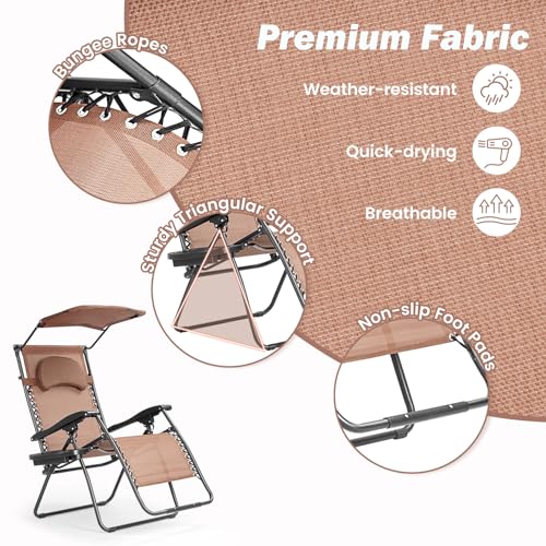 Goplus Zero Gravity Chairs, X-Large Folding Lounge Lawn Chair w/Canopy Shade & Cup Holder, Adjustable Folding Patio Recliner for Pool Porch Deck Oversize (Coffee) - color: Coffee Zero Gravity Chair