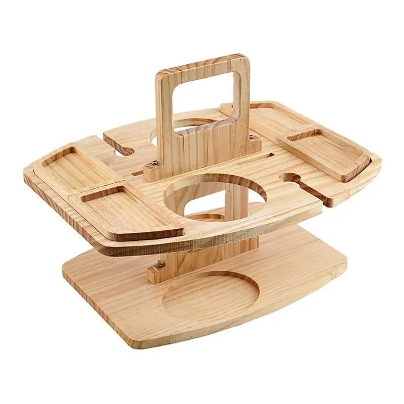 Folding Wooden Picnic Table with Wine Glass Holder - Portable Camping Table for Beach, Park & Outdoor Use, Champagne and Beverage Stand - color: C