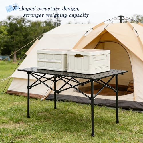 Camping Table Folding Portable Camp Table with 4 Chairs, Folding Picnic Table with Carry Bag Indoor Outdoor for Camping, Beach, Patio, RV, Backyard BBQ, Sturdy, Stable, Easy to Carry, Black - size: 22*37*19.5inch + 4 chair