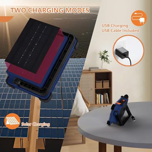120W Solar Rechargeable Work Light, 144 LED Portable Flood Light with Stand, IP66 Waterproof 4 Modes LED Job Site Lighting Flashlights for Mechanic Camping Fishing Car Repair(Blue 1 Pack) - style: Blue 1 Pack