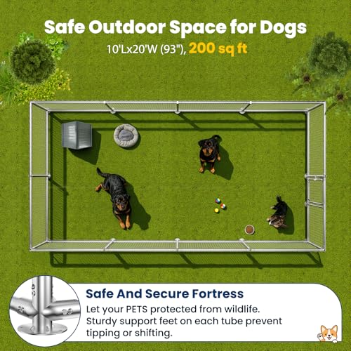 20x10 FT Extra Large & Heavy Duty Dog Kennel Run - Outdoor Metal Enclosure with Lockable Door and Waterproof Cover for Big Dogs - size: 240x120in
