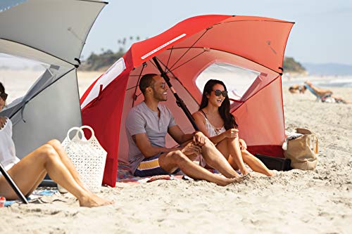 Sport-Brella Premiere UPF 50+ Umbrella Shelter with Patented Side Panels and Tilt Mechanism, Heavy-Duty 1.25 Inch Center Pole, Auger Anchor for Sand and Grass - color: Red, style: REG