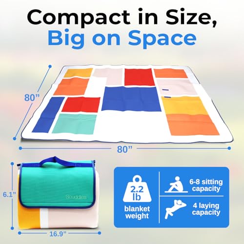 scuddles Extra Large Picnic Blanket – 80" x 80" Waterproof Outdoor Mat with Soft 3-Layer Comfort, Foldable Design & Carry Strap for Beach, Camping, Parks, Hiking & Family Picnics - color: Green