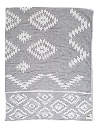 Bersuse 100% Cotton Teotihuacan XL Throw Blanket Turkish Towel Beach Blanket - Beach Camping Essentials - 75x90 Inches, Silver Grey - color: Silver Grey