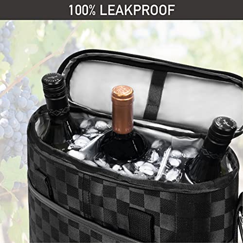 Opux 3 Bottle Wine Carrier Tote, Insulated Leakproof Cooler Bag for Picnic, BYOB Beach, Portable Wine Bottle Case - color: Black Square