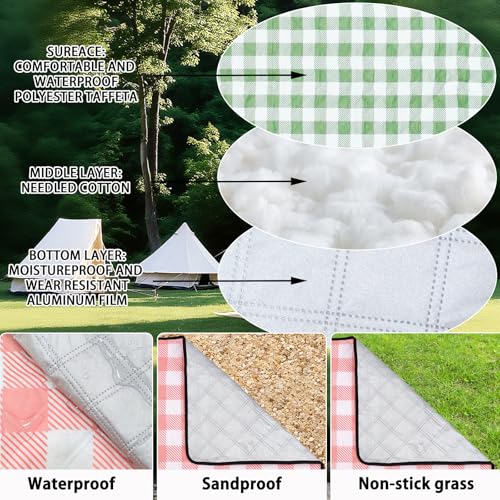 Large Cute Gingham Picnic Blanket Outdoor Camping Picnic Mat Foldable Waterproof Sand Proof Beach Blanket 77"X58" Portable Rug for Picnics Beach Lawn Grass Hiking Concerts Tent Play Mat, Green & White - color: Green & White Gingham