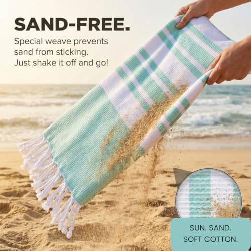 Turkish Beach Towels Set of 4 - Oversized Cotton Beach Towels 40X70 inch - Sand Free Quick Dry Beach Blanket for Adults - Extra Large Towels for Beach Bath Pool Yoga Travel - Aqua Blue - color: Aqua, size: 4 Pack