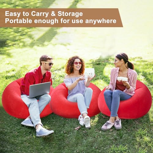 Realspring 6 9 12 Pcs Inflatable Bean Bag Chairs for Adults with Electric Air Pump, Blow up Couch Folding Portable Inflatable Couch Lazy Sofa for Outdoor Movie Night Camping(Red,6 Pcs) - color: Red