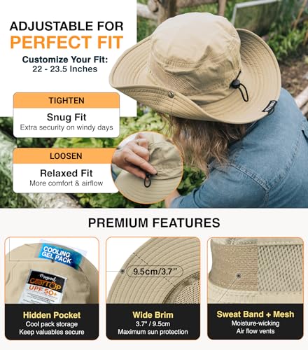 GearTOP Safari Hat for Men Sun Hats for Women UV Protection UPF 50+ Fishing, Gardening, Hiking Hat (22-23 1/2") - color: Khaki Standard 2 Pack