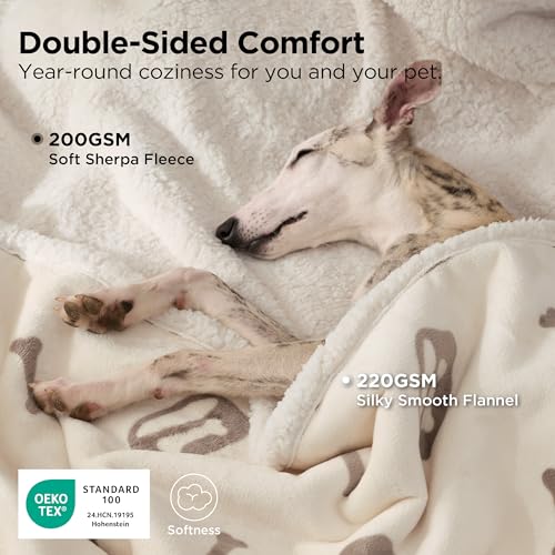 Bedsure Waterproof Dog Blankets for Medium Dogs Washable - Soft Print Sherpa Fleece Puppy Cat Blanket, Cozy Plush Reversible Throw Furniture Protector for Pet Kitten Doggy, 30"X40", Beige - color: Beige-bone, size: M(30x40")