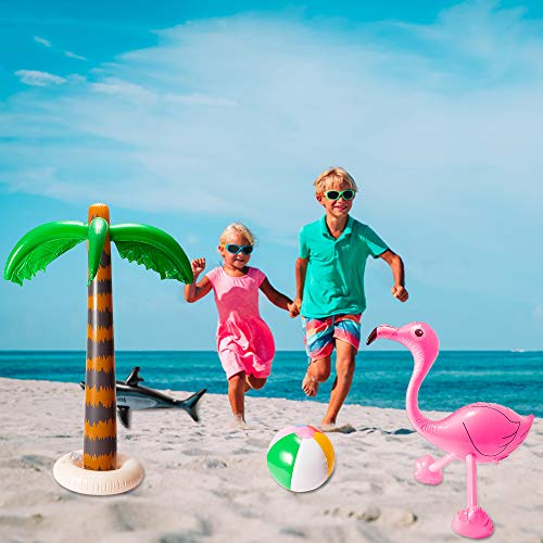 R HORSE Inflatable Palm Tree Flamingo Banana Beach Ball Parrot Beach Pool Toys for Tropical Hawaiian Luau Party Summer Pool Beach Party Decorations - style: Palm Tree+Flamingo+Banana+Beach Ball+Parrot+Monkey+Shark+Dolphin