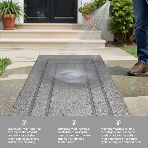 GRANNY SAYS Front Door Mat Outside Entrance, Welcome Matt Non-Slip, Outdoor Door Mats for Entryway, Long Front Porch Mat Low Profile Resist Dirt Easy to Clean, 60" x 36", Grey - color: A-grey, size: 3' x 5' (Rectangular)