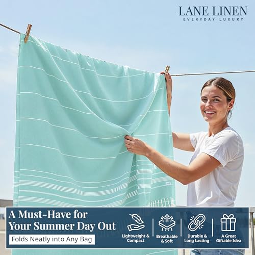 LANE LINEN Beach Towels Oversized - Beach Supplies, Turkish Beach Blanket with Lightweight Sand-Free Feel – 82"x82", Perfect for Poolside Lounging & Park Picnics – Hunter Green - color: 13: Hunter Green, size: Beach Blanket (80" x 80")