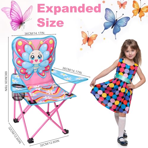 KABOER Kids Outdoor Folding Lawn and Camping Chair with Cup Holder and Carrying Bag, Children's Camping Chairs - color: Butterfly