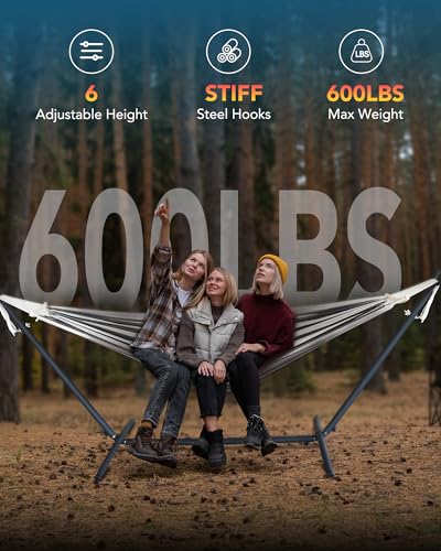 Everyfun Hammock with Heavy-Duty Steel Stand,Portable,Easy Assembly,600lbs Weight Capacity,Suit for Indoor,Yard,Camping,or Outdoor,Black White - color: Dc-black White