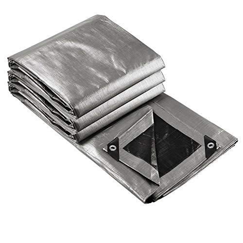 Yescom 12x24FT 14-Mil Plastic Tarp Waterproof Heavy Duty Tarpaulin with Eyelets Reversible Tear Resistant Shade Canopy Boat Pickup Truck Bed Cover - color: 14mil-1pc-silver, size: 12X24 Ft