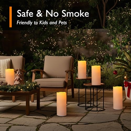 Homemory 12" x 5" Large Waterproof Outdoor Flameless Candles with Remote Control and Timer, Battery Operated Flickering LED Pillar Candles for Outdoor Larterns, Porch, Long Lasting, Set of 2 - color: Ivory White, size: 5"x 12"