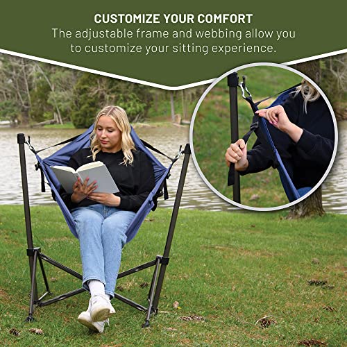 Timber Ridge Portable Hammock Camping Chair, Padded Folding Swing Hammock Chair with Stand, Heavy Duty Hammock Camp Chair with Carry Bag for Outdoor Beach Fishing Trips Patio, Supports 300LBS, Blue - color: Blue