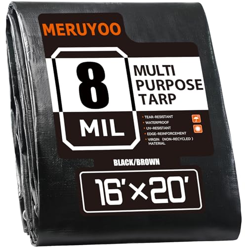 16x20 FT Tarp Waterproof 8 Mil Poly Tarps Medium Duty Waterproof, UV Resistant & Rip Tear Resistant, Multipurpose Protective Cover with Grommets Reversible for Home Boats Cars Plants - color: Black, size: 16x20