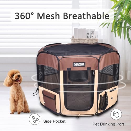 JESPET 61" Pet Dog Playpens, Portable Soft Dog Exercise Pen Kennel with Carry Bag for Puppy Cats Kittens Rabbits, Brown - color: Brown, style: 61x61x30 Inch (Pack of 1)