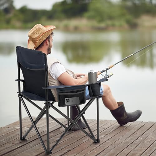 Unisakey Oversized Folding Camping Chair for Adults - 450lbs Support - Heavy Duty Portable Lawn Chairs with Side Pocket Cup Holder Cooler Bag for Sports Garden Beach Fishing, Blue - color: Blue