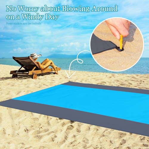 Beach Blanket Waterproof Sandproof 1-7 Adult Oversized 78 '' × 110 '' Lightweight Durable Compact Sand Free Extra Large Beach Mat for Travel Camping Hiking Picnic Blanket - color: Bluegrey, size: 78“x110”