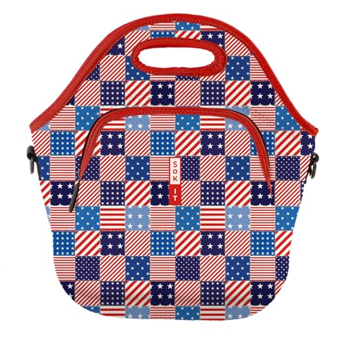 Sok It LunchTote Zippered Bag Insulated Neoprene Caddy (Patriotic Patchwork, X-Large 6.5 Quart Lunch Tote) - color: Patriotic Patchwork, size: X-Large 6.5 Quart Lunch Tote