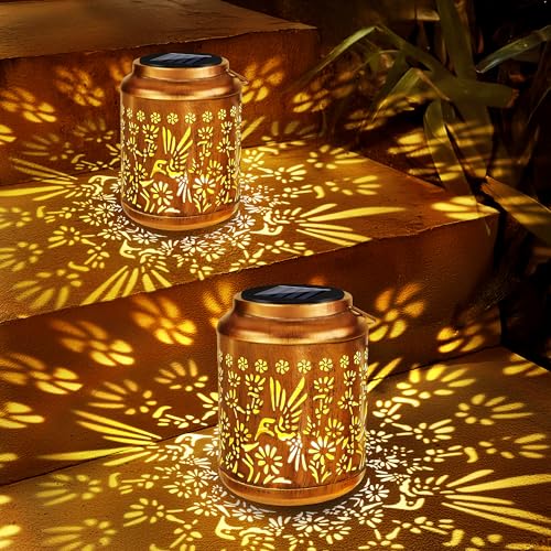 Brizled Hummingbird Solar Lanterns, 2 Pack Outdoor Lanterns Christmas Birthday Gift for Women Mom Grandma, Hummingbird Hanging Garden Lantern, Waterproof Solar Lights for Table Garden Patio Path Porch - size: 2 Pack, style: Hummingbird -B