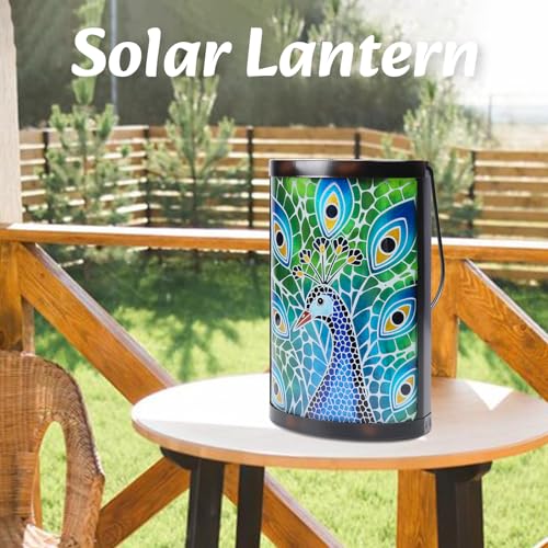 Hanging Solar Lantern Outdoor Waterproof Peacock Solar Lights Glass Tabletop Decorative Lamp for Outdoor Patio Garden Outside Yard Decor - style: New_Peacock