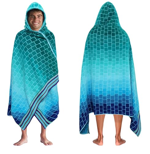 COTTON CRAFT Hooded Beach Towel - Oversized XXL 35x84 Towel with Hood for Adults - The Big Kahuna 7 Foot Large Beach Blanket Towel - Big & Tall - Soft 100% Cotton Velour Pool Bath Wrap - Blue Tiles - color: Blue Tiles, size: 1 Pack - 35x84 Hooded