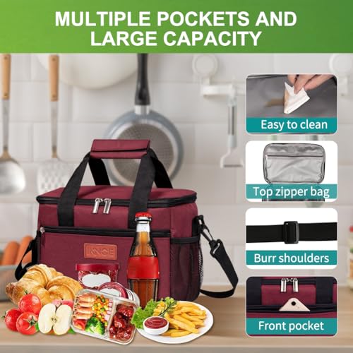 iknoe Insulated Lunch Bag, Foldable 8.5L Cooler Bag for Men & Women, Leakproof Thermal Design, Great for Office, Picnic, Travel, Lunch Box, Red - color: Red, size: Medium