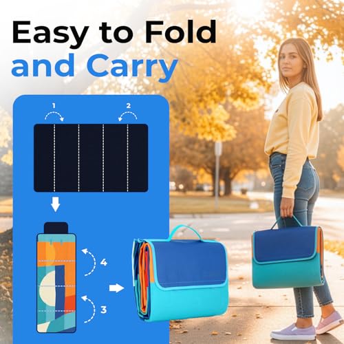 scuddles Extra Large Picnic Blanket – 60" x 80" Waterproof Outdoor Mat with Soft 3-Layer Comfort, Cozy Fleece Top, Foldable Design & Carry Strap for Beach, Camping, Parks & Hiking - color: Blue
