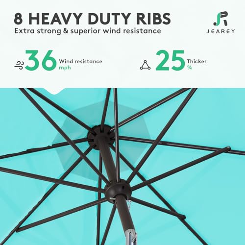 JEAREY 9FT Outdoor Patio Umbrella Outdoor Table Umbrella with Push Button Tilt and Crank, Market Umbrella 8 Sturdy Ribs UV Protection Waterproof for Garden, Deck, Backyard, Pool (Peacock Blue) - color: Peacock Blue