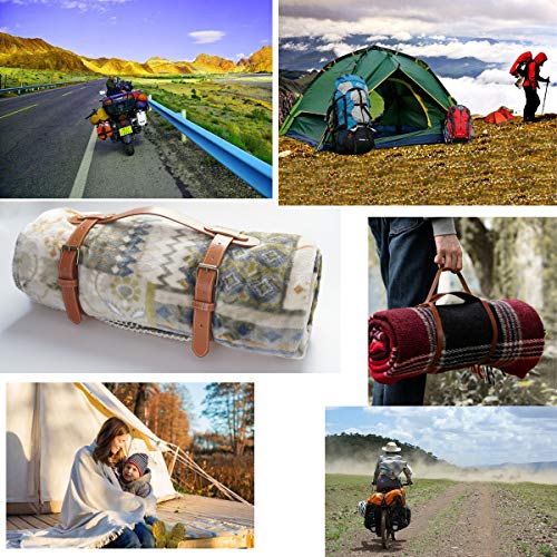 PU Leather Handle Outdoor Picnic Blanket Carry Strap Camping Travel Rug Carrier Blanket Motorcycle Bedroll Straps (Dark Brown) - color: Dark Brown