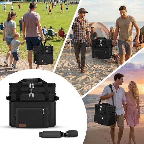 MIYCOO Cooler Bag Double Deck - 60 Can Leakproof Insulated Portable Soft Lunch Cooler, Extra Large Expandable Ice Chest Cooler for Beach, Picnic, Camping, Shopping - color: Black, size: 30l