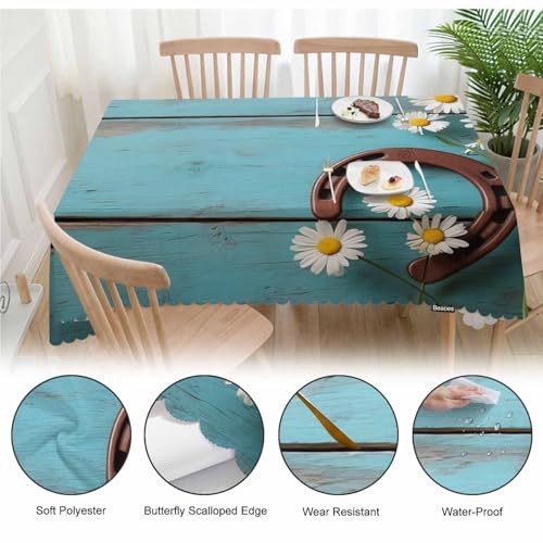 Daisy Dinner Table Cloths Rustic Wooden Horseshoe Daisy Decorative Tablecloth for Rectangle Tables 52"X70", Heavy Duty Table Covers Tablecloths for Kitchen Patio Banquet - color: Daisy