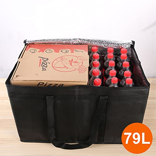Bodaon 4-Pack Cooler Insulated Food Delivery Bag, Rideshare Delivery Bag, XXX-Large Thermal Bags for Catering/Hot Pizza, Travel/Camping/Picnic/Grocery Reusable Warmer Frozen, Black With Bottom - color: Black with Bottom, size: XXX-Large