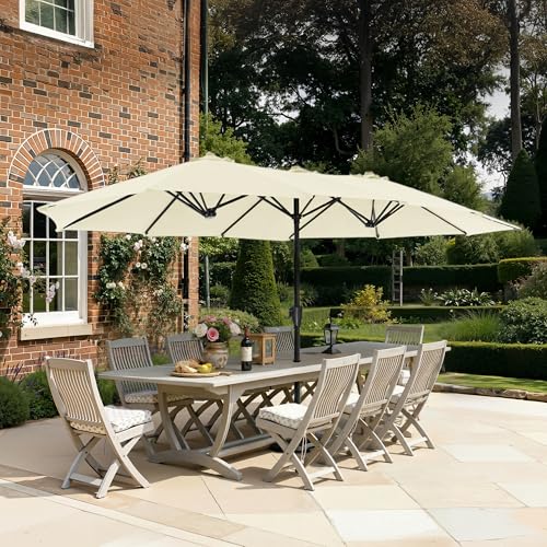 SUPERJARE 13FT Outdoor Umbrella for Patio, Double sided Pool Umbrellas with Fade Resistant Canopy, Large Table Umbrella for Deck, Market, Backyard - Cream White - color: Cream White, size: 13FT