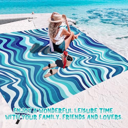 Beach Blanket Waterproof Sandproof 1-7 Adult Oversized 78 '' × 110 '' Lightweight Durable Compact Sand Free Extra Large Beach Mat for Travel Camping Hiking Picnic Blanket - color: Wave2, size: 78“x110”