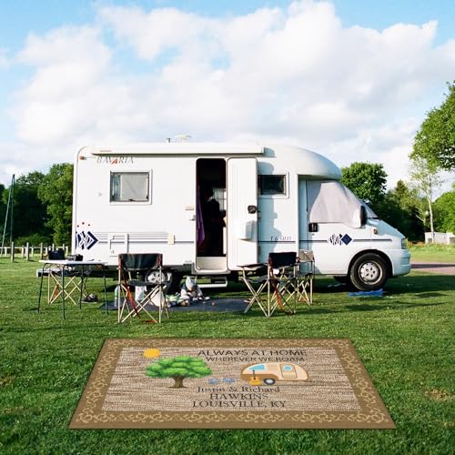 Custom Camping Rug Always at Home Wherever We Roam RV Trailer Campsite Decor Floor Mat for Outdoors, Patio, Backyard, Picnic, Beach, Camping, 55 x 95 Inch - color: Always at Home Wherever We Roam, size: 4'7" x 7'11" (Rectangular)