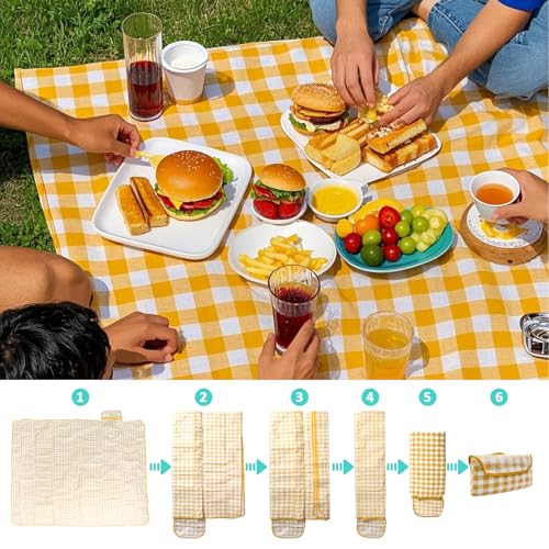 Coldcool Outdoor Picnic Blanket, Extra Large Beach Blanket, Waterproof Sand Proof Foldable Portable Picnic Mat for Outdoor Camping Hiking Travel Grass Music Festival Lawn Mats, 80" x 60", Yellow - color: Yellow