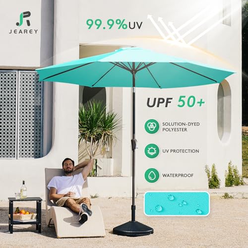 JEAREY 9FT Outdoor Patio Umbrella Outdoor Table Umbrella with Push Button Tilt and Crank, Market Umbrella 8 Sturdy Ribs UV Protection Waterproof for Garden, Deck, Backyard, Pool (Peacock Blue) - color: Peacock Blue