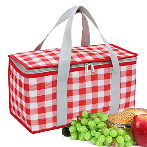 Insulated Picnic Bag Cooler Reusable, Beach Bag Cooler Bags with Zippered Top - Insulated Bag for Hot or Cold,Picnic Basket Collapsible, Picnic,Beach, Outdoor (13.8x7.9x7.9 in) - color: RED