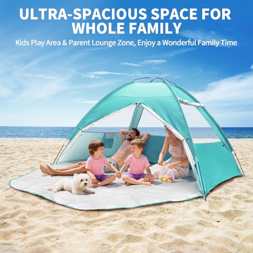 COVACURE 2026 New Upgraded Beach Tent Sun Shelter - UPF 50+ UV Protection Beach Shade for 3-4 Person, Waterproof & Lightweight, Easy Setup Portable Sun Canopy for Camping, Fishing, Beach (Green) - color: Green