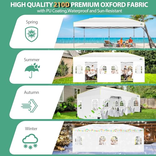 COBIZI 10x20 Pop Up Canopy with 6 Sidewalls One Push Setup Outdoor Event Shelter Waterproof UPF 50+ Gazebo Tent with Carry Bag,Air Vent,Sandbag for Wedding, Commercial, Party,White - color: White(1-year warranty), size: 10x20ft With 6 Sidewalls