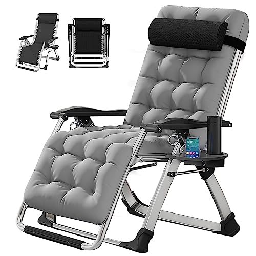 DoCred Zero Gravity Chair, Folding Chairs Lawn Recliner, Reclining Patio Lounger Chair, Folding Portable Chaise with Detachable Soft Cushion, Cup Holder, Headrest - color: Silv Grey, style: Zero Gravity Chair